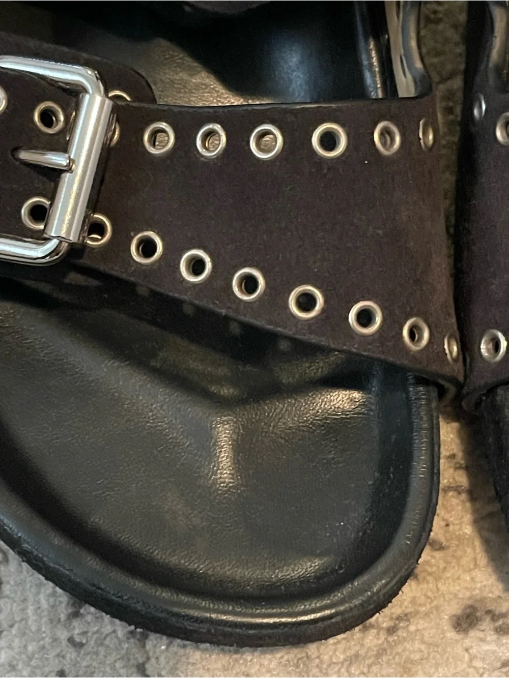 Isabel Marant Black Suede Double Buckle Eyelet Fannya Sandals
